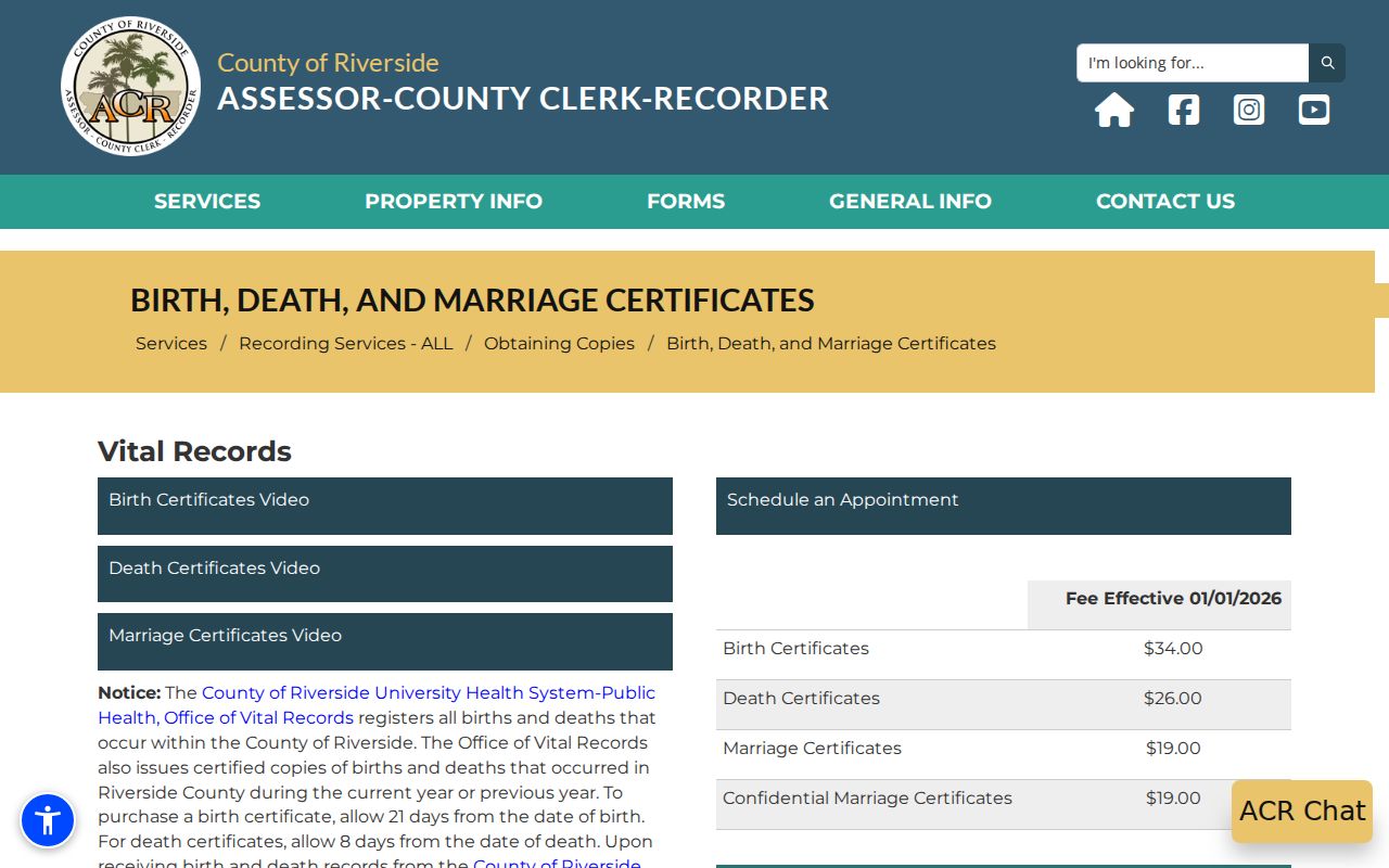 Palm Desert residents directory vital record application reference