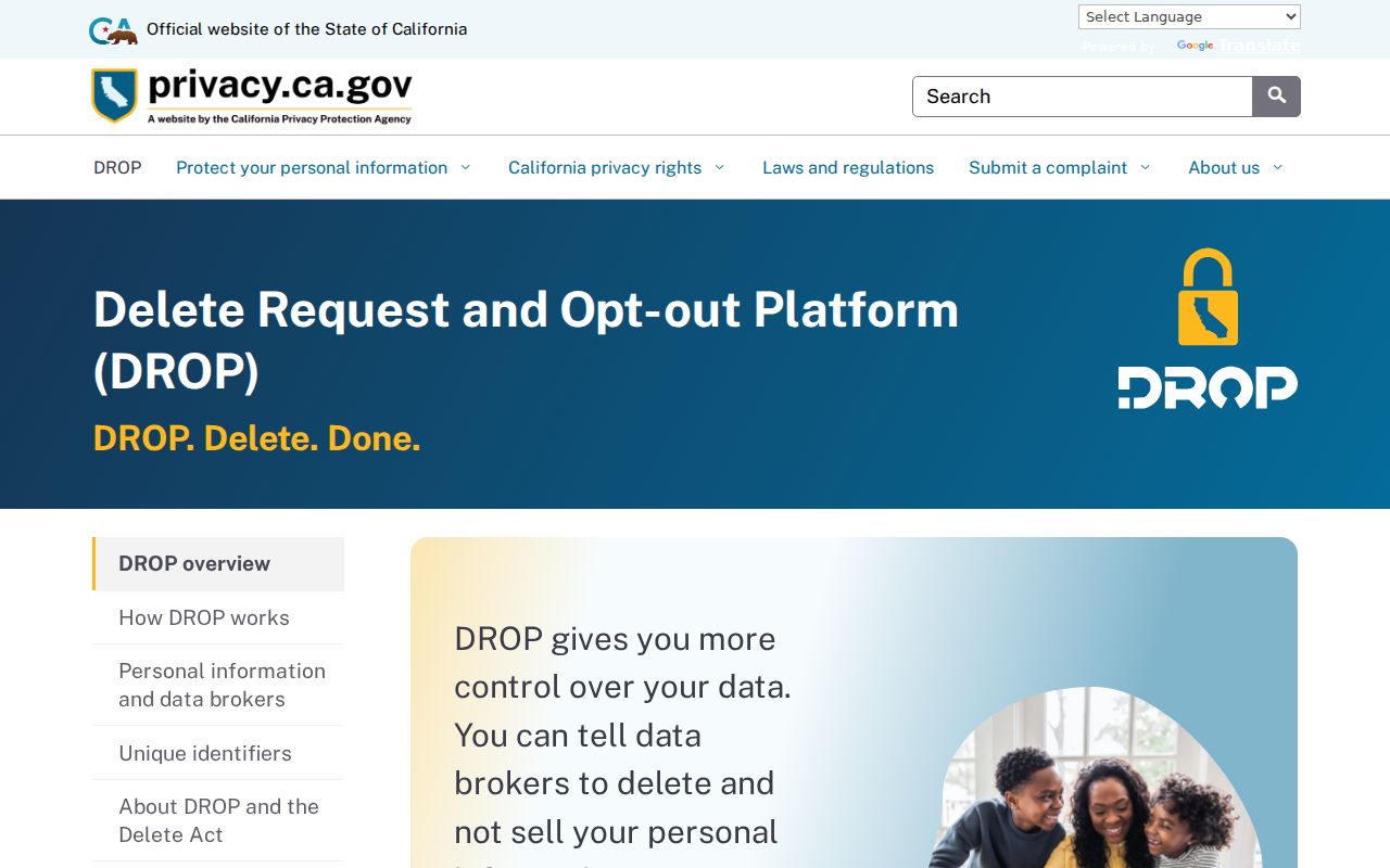 Palm Desert resident lookup California DROP privacy platform