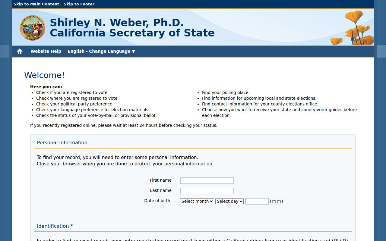 Palm Desert resident lookup California voter status form