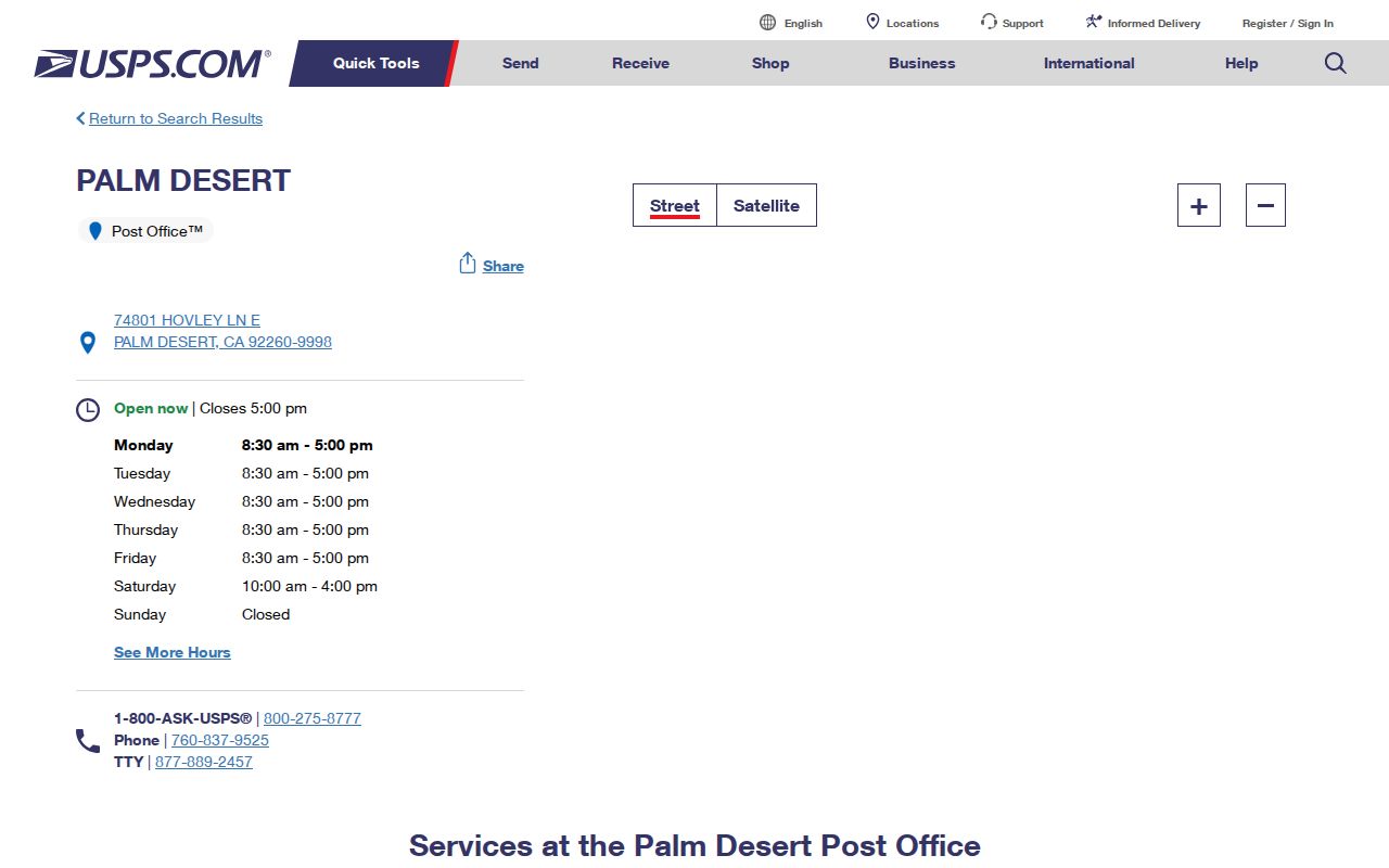 Palm Desert ZIP code directory USPS Palm Desert post office
